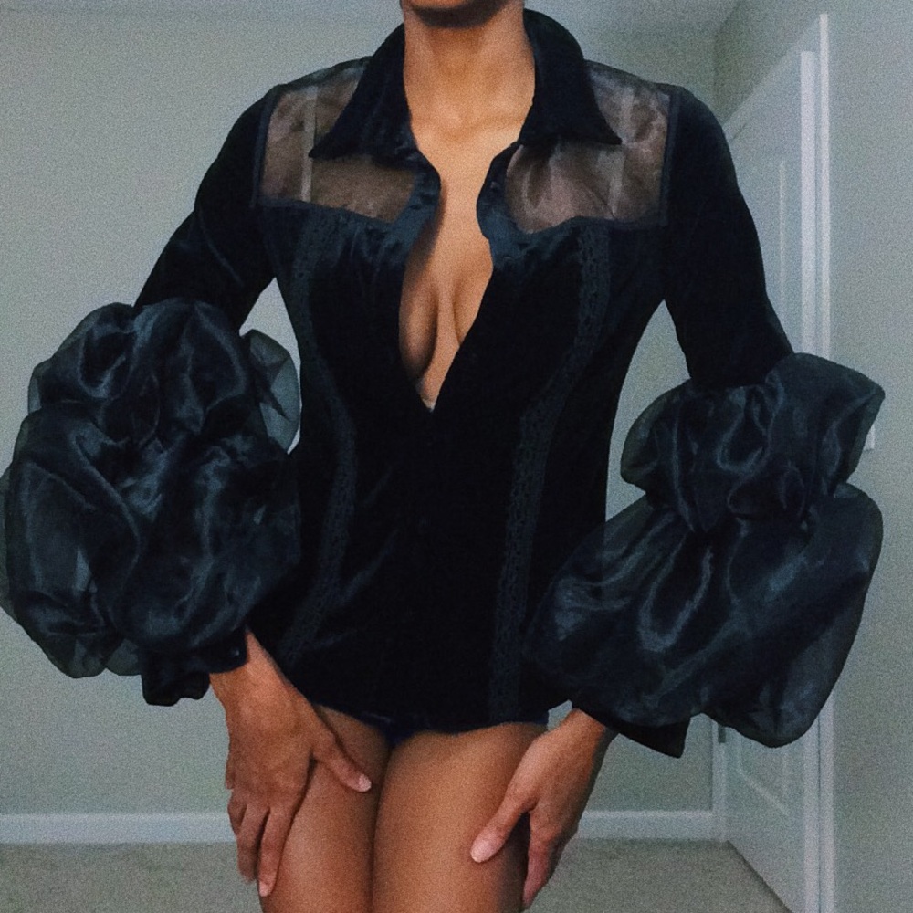 Puffy Sleeve Button Down Blouse